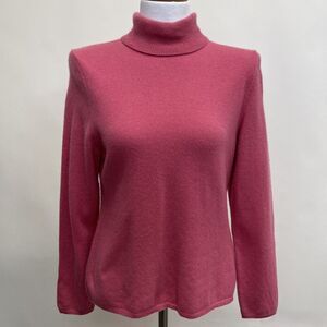 Charter Club Women's Turtleneck Sweater Petite Large Pink 2 Ply 100% Cashmere LS